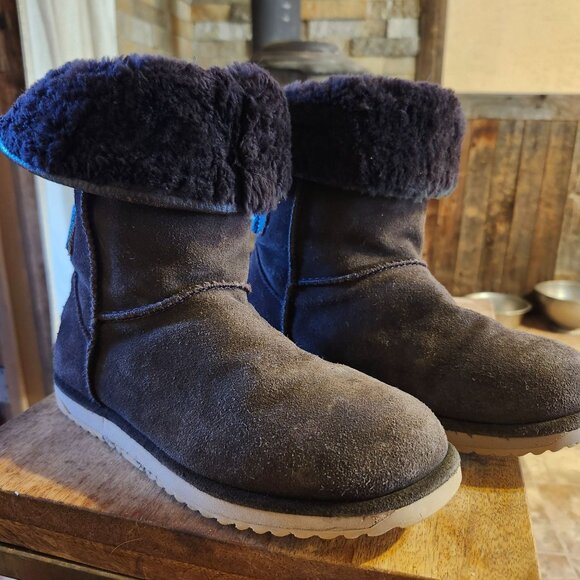 EMU Australia Womens 8 Charlotte Boots Chocolate Brown Sheepskin Lace Back Boots - Picture 3 of 12